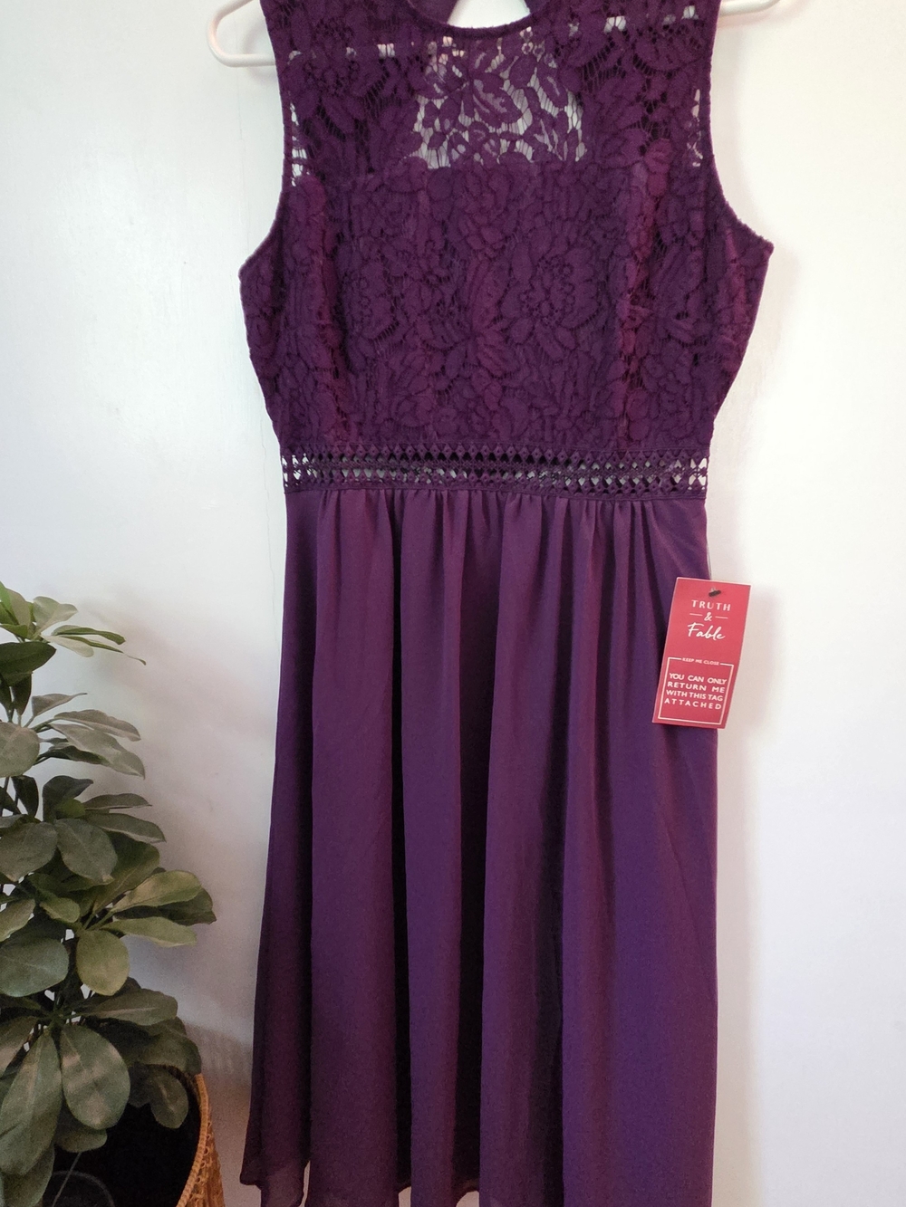 Plum Sleeveless Dress with Lace Bodice